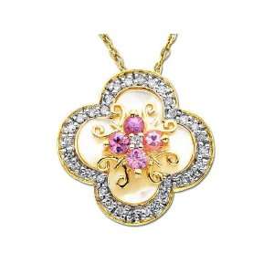  Pink Sapphire, Mother Of Pearl and Diamond Pendant in 14K 