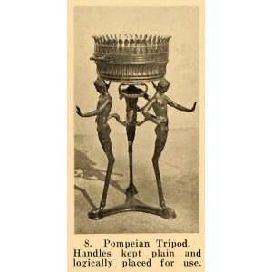  1921 Print Pompeian Metal Tripod Stand Satyr Pan Handle 