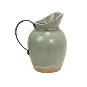   Rustic Ceramic Pitcher Vase with Metal Handle: Home & Kitchen