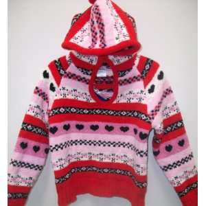   Size 5 6 Medium, Red Pink Black Fuzzy Soft Winter Sweater Outerwear