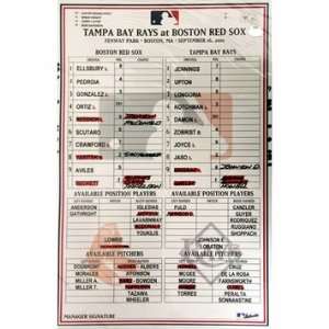  Rays at Red Sox 9 16 2011 Game Used Lineup Card (FJ747493 