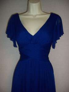 ALEX EVENINGS Blue V Neck Flutter Sleeve Formal Evening Gown Dress 14 