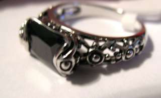 Beautiful Black CZ in Antiqued Silver Womens Ring Sz 8  