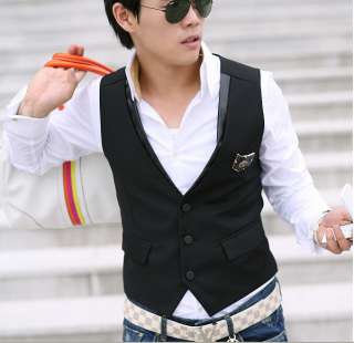 2011 Korean Mens Design Slim fit Vest Black M L XL  