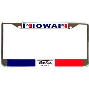  Iowa Ia State Flag Chrome Metal License Plate Frame Holder 