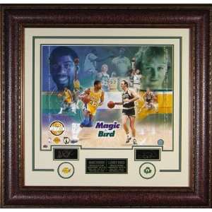 LARRY BIRD AND MAGIC JOHNSON   ENGRAVED FRAMED SIGNATURE DISPLAY 