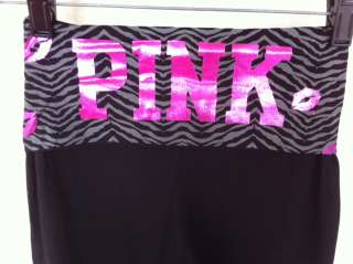PINK yoga pants black with zebra print design XL NEW victoria secret 