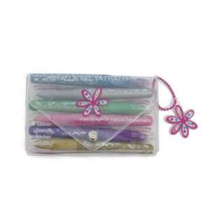 Glitter and Metallic Gel Tattoo Pens Set with Stencil Stickers. 2 Pack