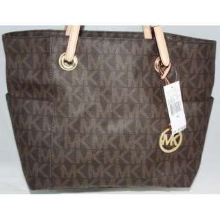 Auth. MICHAEL Michael Kors Signature Tote EW Logo Brown Women Handbag 