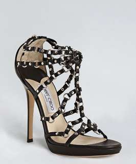 Jimmy Choo black leather Liora strappy studded stiletto sandals