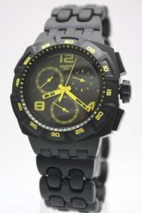 New Swatch Black Dunes Yellow Chronograph Watch Date SUIB411  