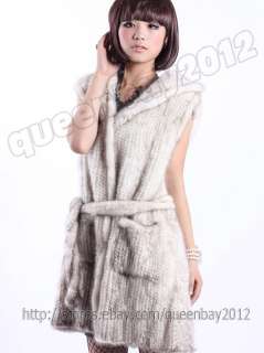   Knitted Mink Fur Long Vest Gilet Waistcoat Coat Spring Fashion Hoody
