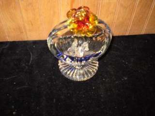 Vintage, Blown Glass, Chicken & Rooster In A Basket, Paper Weight 