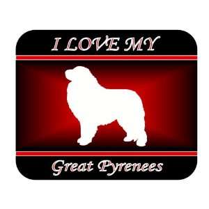  I Love My Great Pyrenees Dog Mouse Pad   Red Design 