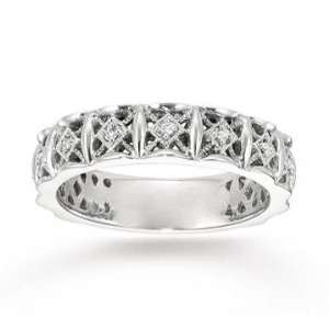   14k White Gold Stylish Filigree Prong Diamond Stackable Ring: Jewelry