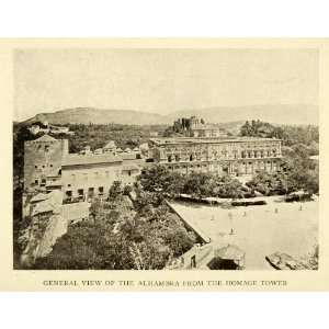  1907 Print View Alhambra Granada Spain Homage Tower Historical 