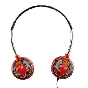   Heart Graphic Extreme Digital Folding Headphones, Red 