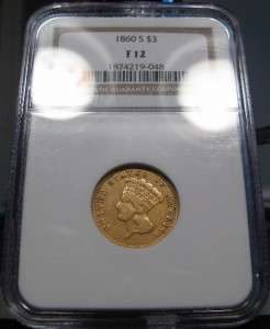 1860 S Princess $3 Gold Piece NGC F12 *Rare Date*  