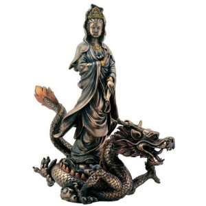  12.75 Statue   Kuan Yin W/ Dragon