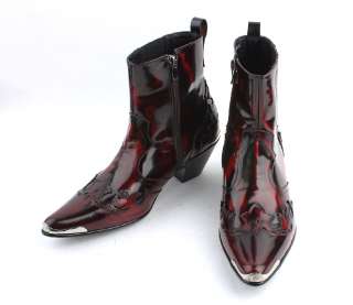 HJ4714 Mens Handmade Leather Western Boots D.Red US  