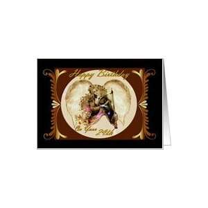  24th Birthday / Gold and Black Framed Angel with Harp Card 