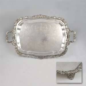  Tray, Chased Bottom w/ Handles, Silverplate Daisy & Scroll 