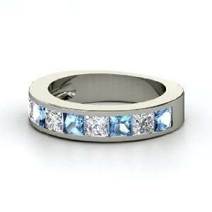  Chloe Band, 14K White Gold Ring with Blue Topaz & Diamond 