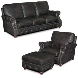 Distressed Black Leather 3 pc Sofa Set  