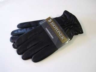   Lg Large Mens LEATHER Isotoner BLACK Gloves CASHMERE Ret $56  