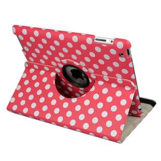 iPad 2 Polka Dot Pattern Smart Cover Leather Case w/ 360° Rotating 