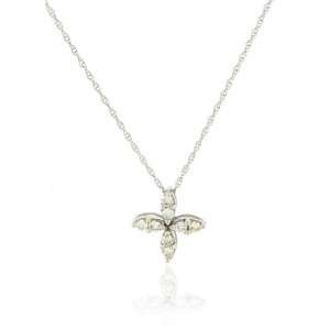  10k White Gold Brilliant Diamond Clover Pendant+chain  Jewelry