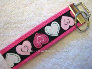 VALENTINE HEARTS  BLACK/HOT PINK Key Fobs (really cute keychains 