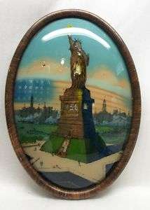 1917 Reverse Glass Painting of Statue of Liberty with Navel War Ships 