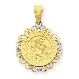 14K Gold Diamond Saint St. Christopher Medal Pendant  