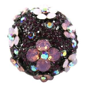 Exquisite Pink and Purple Crystal Flower Dome Fashion Ring on Hematite 