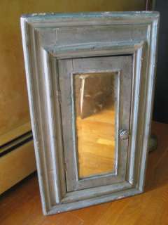 Antique Hanging Corner Cupboard Cabinet Blue Paint Mirror Primitive SE 
