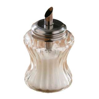 GLASS SUGAR POURER WITH STAINLESS STEEL TOP  