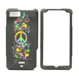   Colorful Rainbow Peace Sign with Stars Rubber Texture Motorola Droid X