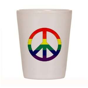    Shot Glass White of Rainbow Peace Symbol Sign 