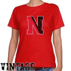 Northeastern Huskies Ladies Red Distressed Logo Vintage Classic Fit T 