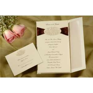  Elegant Floral with Mocha Ribbon Wedding Invitations 