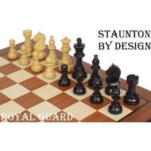 Royal Guard Staunton Chess Set in Ebonized Boxwood & Boxwood   3.75 