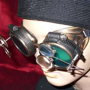 Steampunk Goggles Glasses magnifying lens Gold Green D  