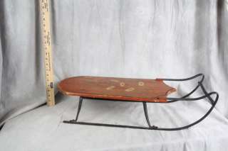 L348 ANTIQUE AMERICAN PAINTED WOOD CUTTER SLED RED WITH DAISIES  