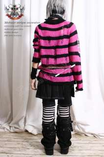 Punk Ladder Sweater Knit Pullover HOT PINK NEON Stripe  
