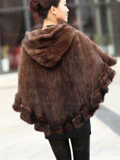 100% Real Genuine Knit Mink Fur With Hat Stole Cape Shawl Wrap Scarf 