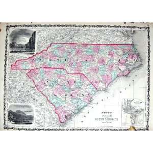  Johnson Antique Map North South Carolina America Charleston 