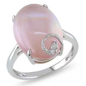  10k White Gold Rose Quartz and Diamond Ring: Jewelry