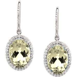  14K White Gold Lemon Quartz and Diamond Earrings Jewelry