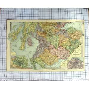  ANTIQUE MAP c1900 SCOTLAND EDINBURGH GLASGOW FIRTH: Home 